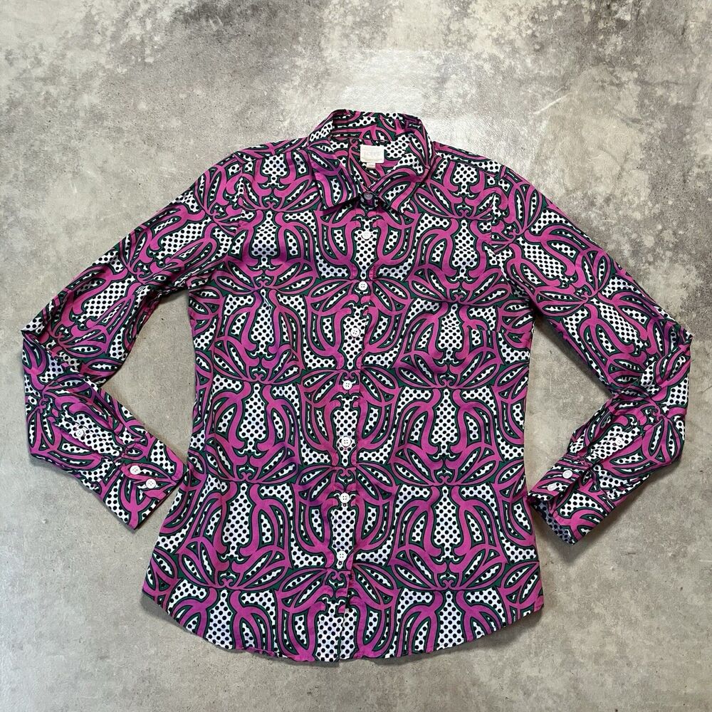 J Crew Shirt Womens XS Pink Polkaโ Dot Button Down Long Sleeve Office